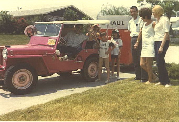 Pink Jeep. I am from a tender, compassionate, fix anything father. I hate this car!!!